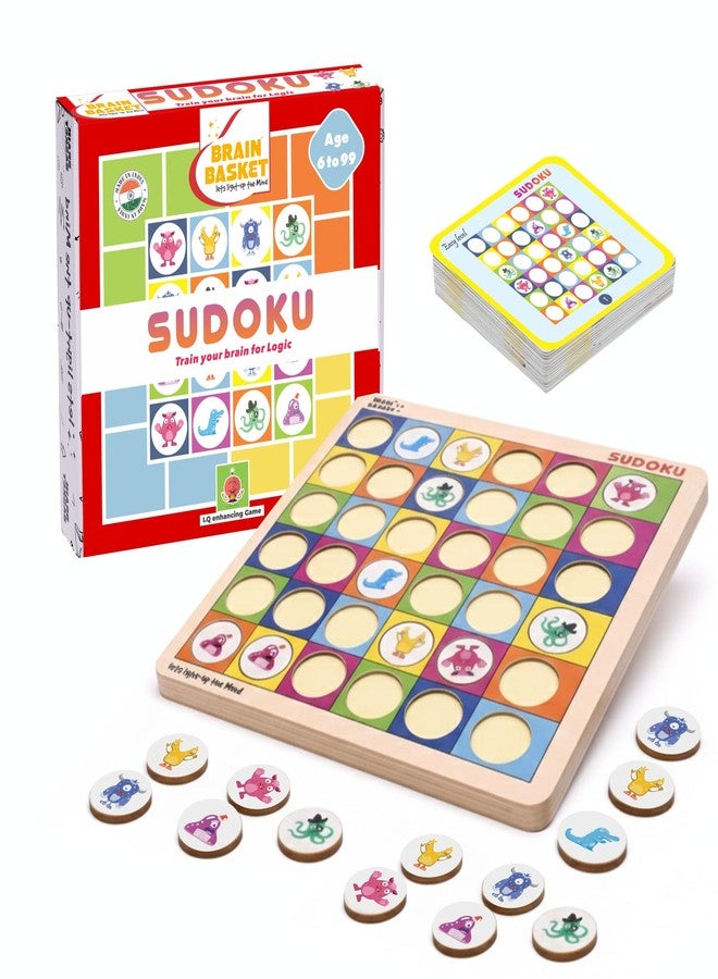 BRAIN BASKET Sudoku Puzzle Game for Kids and Adults, Animal Themed, Premium MDF Board, Board Game for Boys, Girls, Indoor Fun Game, Travel-Friendly - Ages 6+ - Image 1